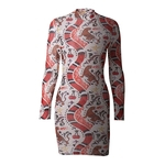 Fashion Printing Animal Perspective Round Collar Long Sleeve Package Hip Dress