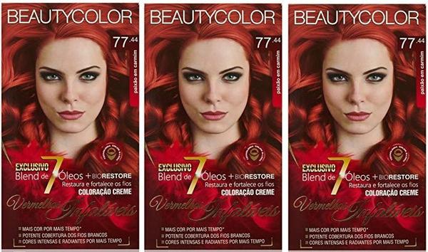 Coloracao Beautycolor 77.44 - paixão em carmim (Kit C/3 )