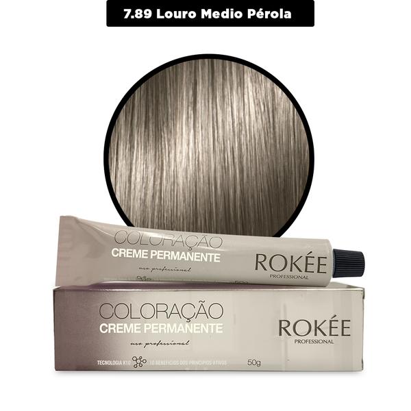 Coloração Creme Permanente ROKÈE Professional 50g - Castanho Claro Pérola 7+89 - Tintura Rokee
