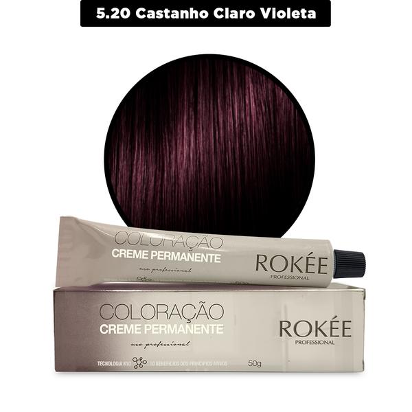 Coloração Creme Permanente ROKÈE Professional 50g - Castanho Claro Violeta Intenso 5.8 - Tintura Rokee