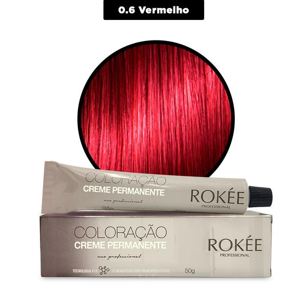 Coloração Creme Permanente ROKÈE Professional 50g - Intensificador Vermelho 0.6 - Tintura Rokee