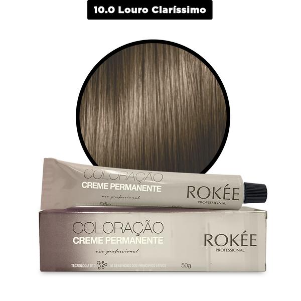 Coloração Creme Permanente ROKÈE Professional 50g - Louro Claríssimo 10.0 - Tintura Rokee