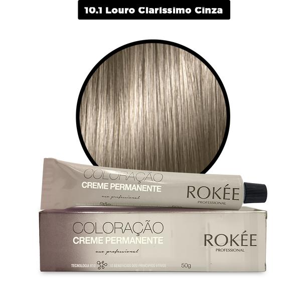 Coloração Creme Permanente ROKÈE Professional 50g - Louro Claríssimo Cinza 10.1 - Tintura Rokee