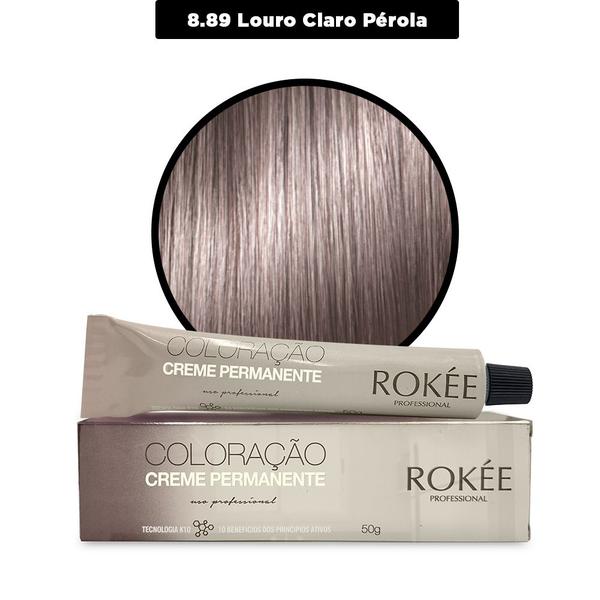 Coloração Creme Permanente ROKÉE Professional 50g - Louro Claro Pérola 8.89 - Rokée Coloração