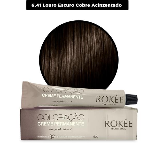 Coloração Creme Permanente ROKÈE Professional 50g - Louro Escuro Cobre Acinzentado 6.41 - Tintura Rokee