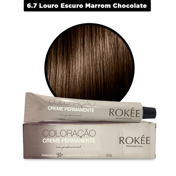 Coloração Creme Permanente ROKÈE Professional 50g - Louro Escuro Marrom Chocolate 6.7 - Tintura Rokee