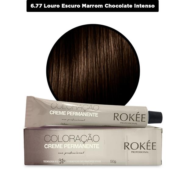 Coloração Creme Permanente ROKÈE Professional 50g - Louro Escuro Marrrom Chocolate Intenso 6.77 - Tintura Rokee