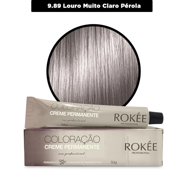Coloração Creme Permanente ROKÈE Professional 50g - Louro Muito Claro Pérola 9.89 - Tintura Rokee