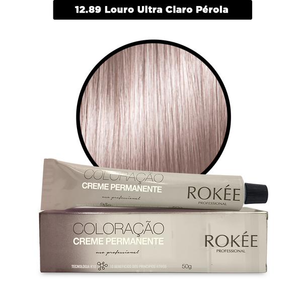 Coloração Creme Permanente ROKÈE Professional 50g - Louro Ultra Claro Perola 12.89 - Tintura Rokee