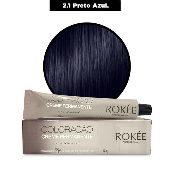 Coloração Creme Permanente ROKÈE Professional 50g - Preto Azulado 2.1 - Tintura Rokee