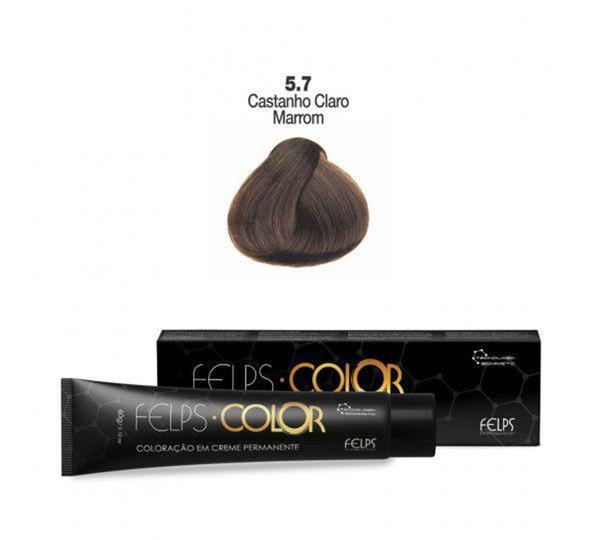 Coloração em Creme Permanente Castanho Claro Marrom 5.7 Felps Color Professional 60g