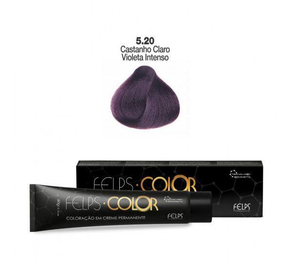 Coloração em Creme Permanente Castanho Claro Violeta Intenso 5.20 Felps Color Professional 60g - Felps Professional