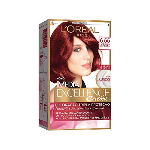 Coloração Imédia Excellence, L'Oréal Paris, 6.66 Vermelho Acetinado