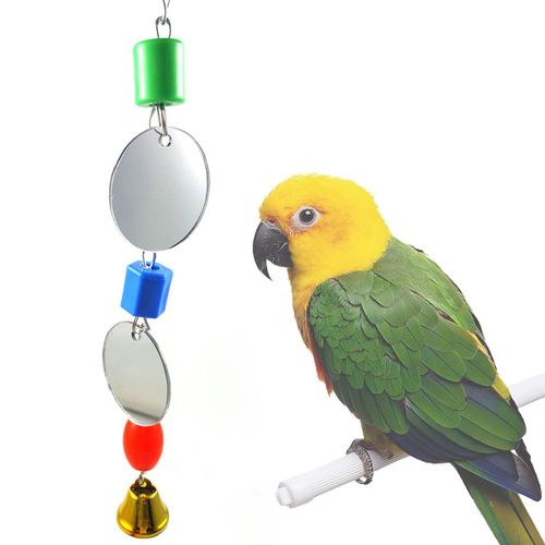Colorido Quebra-prova Espelhos Papagaio Gaiola de Pássaro Pendurado Brinquedo Balanço Mastigar Ornamentos