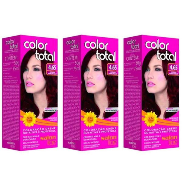 Colortotal Tinta Creme 4.65 Castanho Vermelho Acaju 50g (Kit C/03)