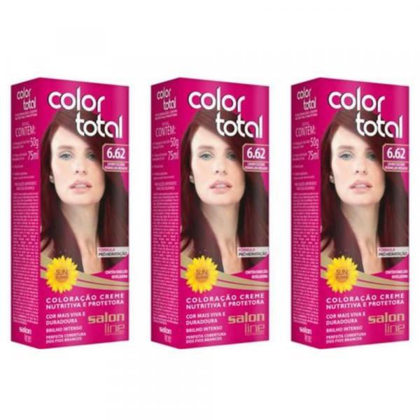 Colortotal Tinta Creme 6.62 Louro Escuro Vermelho Irisado 50g (Kit C/03)