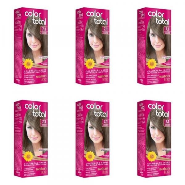 Colortotal Tinta Creme 7.1 Louro Médio Acinzentado 50g (Kit C/06)
