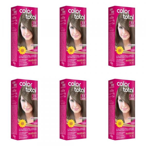 Colortotal Tinta Creme 7.1 Louro Médio Acinzentado 50g (Kit C/06)
