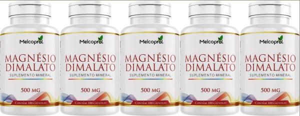 COMBO 5un Magnésio Dimalato Puro - 100 Cápsulas 500mg - Melcoprol