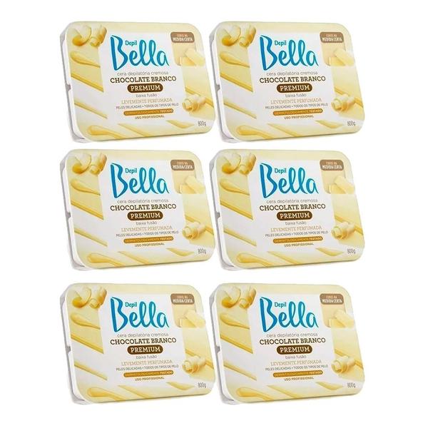 Combo 6 Cera Depilatória Chocolate Branco Depil Bella - 800g