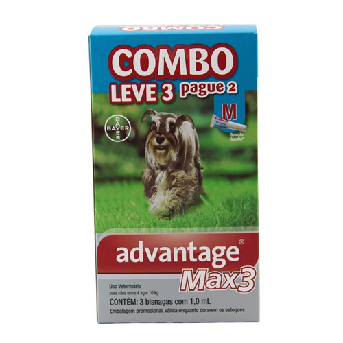 COMBO Advantage MAX 3 Pulgas e Carrapatos Cães 4 a 10kg - Bayer