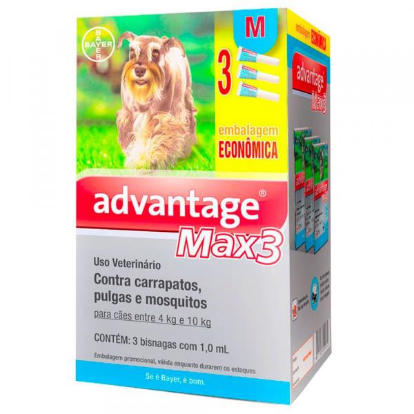 Combo Antiparasitário Advantage Max-3 M para Cães de 04 a 10 Kg - 3 Pipetas (1,0 Ml) - Bayer