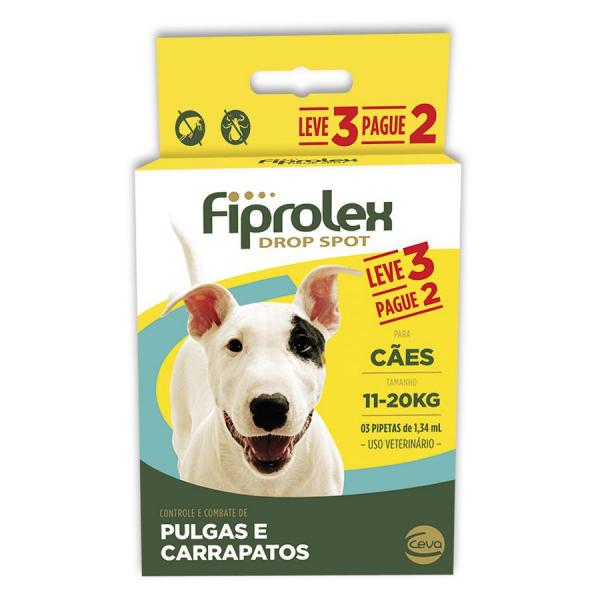 Combo Antipulgas Fiprolex Cães 11 a 20kg Ceva 3 Pipetas