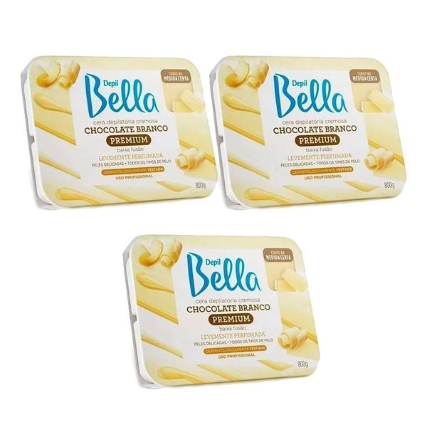 Combo 3 Cera Depilatória Chocolate Branco Depil Bella - 800g