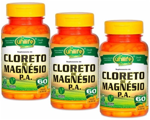 Combo Cloreto de Magnésio P. a 3 X 60 Cápsulas 800Mg Unilife (Sem Sabor)