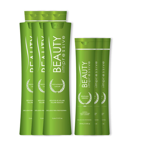 Combo 3 Escovas Beauty Impressive Brazilian Keratin 1 Litro (cada) 3 Kits (3 Shampoos & 3 Tratamentos)