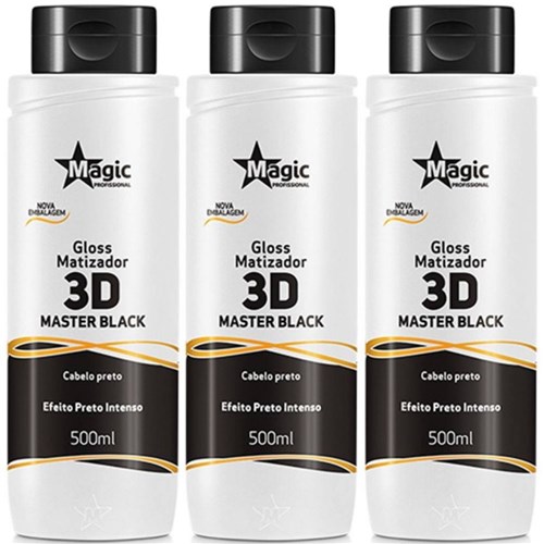 Combo 3 Gloss Matizador 3D Magic Color Master Black Efeito Preto Intenso - 500Ml