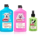 Combo Kit completo para banho de cachorro: Shampoo Pelos Claros, Condicionador Revitalizante e Perfume machos