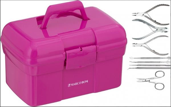 COMBO Kit Manicure Completo Inox + Maleta Porta Acetona Rosa C/ Tampa Rosa - Marco Boni