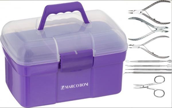 COMBO Kit Manicure Completo Inox + Maleta Porta Acetona Roxa C/ Tampa Transparente - Marco Boni