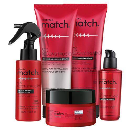 Combo Match SOS Reconstrução: Shampoo + Cond + Máscara Capilar + Óleo Capilar + Spray de Proteína