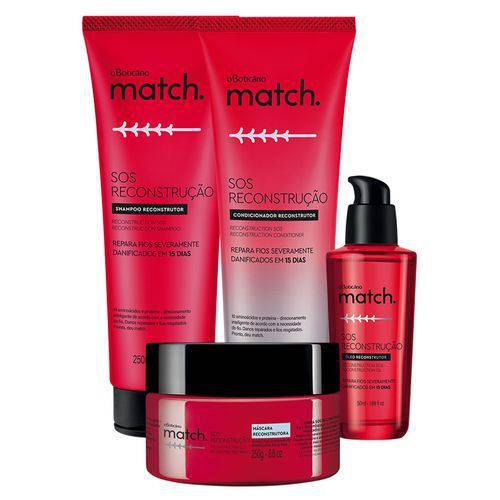 Combo Match SOS Reconstrução: Shampoo + Condicionador + Máscara + Óleo Capilar