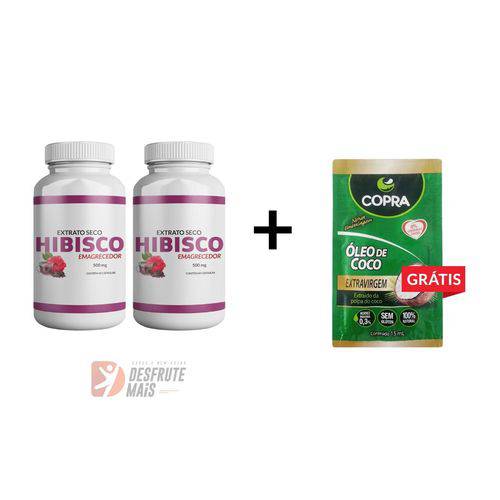 Combo 2 Potes Hibisco Emagrecedor 60 Cps + Oleo de Coco Sache 15G