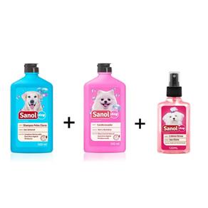 Combo: Shampoo para Cães Pelos Claros + Condicionador Revitalizante + Perfume Colônia Femea Sanol Dog