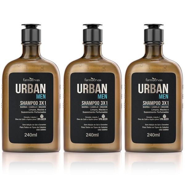Combo 3 Shampoo Urban Men Farmaervas 3x1 - 240ml