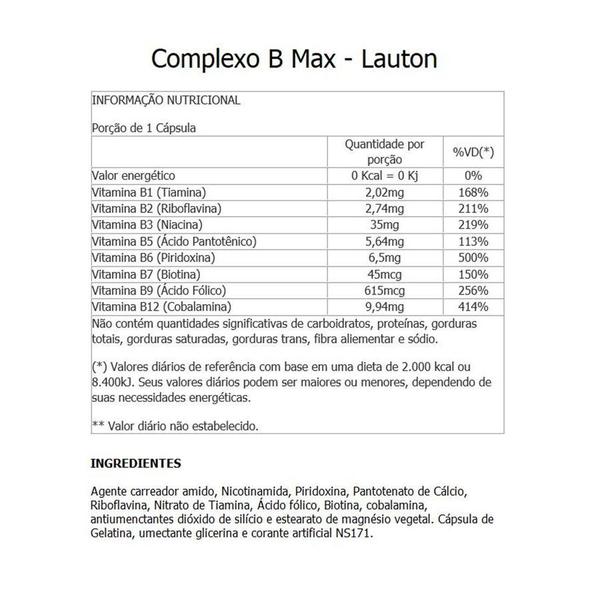 Complexo B Max 120 Cáps Lauton - Lauton Nutrition