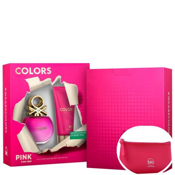 Conjunto Colors Pink Benetton Feminino Eau de Toilette 80ml + Loção Corporal 75ml +Nécessaire Pink