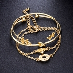 Set of Vintage Simple Women's Wrist Chain Hollow Diamond Leaves Adjustable Open Bracelet