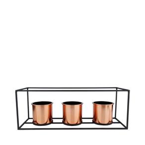 Conjunto de 3 Vasos Metal/Plastico Retangular Cobre