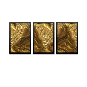 Conjunto Kit 3 Quadros Abstrato Gold Moldura Preta
