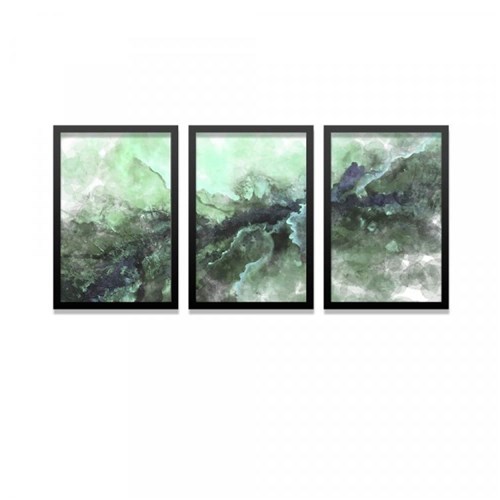 Conjunto Kit 3 Quadros Decorativos Verde Abstrato Los Quadros