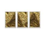 Conjunto Kit 3 Quadros Abstrato Gold Moldura Branca