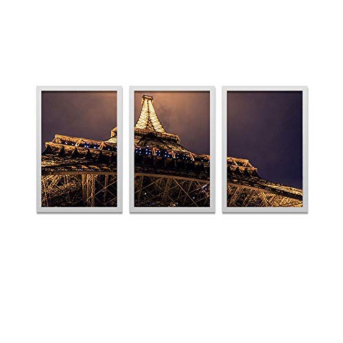 Conjunto Kit 3 Quadros Torre Eiffel Moldura Branca