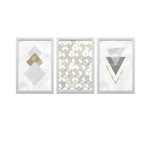Conjunto Kit 3 Quadros Triângulo Dourado Moldura Branca