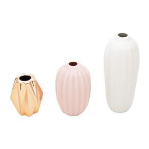 Conjunto 3 Mini Vasos em Porcelana Royal Vases P M e G Urban Branco/Rosa/Dourado