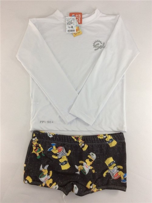 Conjunto Sunga e Camiseta Manga Longa Branco Proteção Uv50+ 8 Anos | P... (Novo, 8 Anos, Banho)